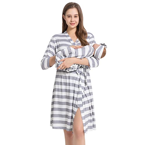 Galabloomer Maternity Robe and Receiving Blanket, Matching Mommy Labor Robe - color: Gray, size: Medium