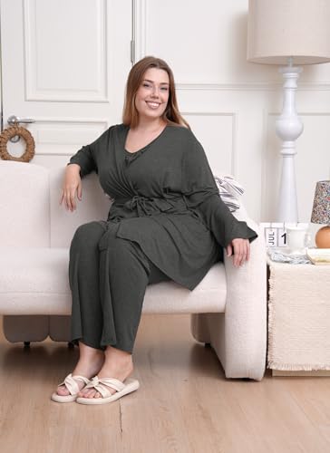 Rnxrbb 4 PCS Hospital&Home Nursing Pajamas Robe Set Maternity Postpartum Pj - color: Deep Gray, size: Medium
