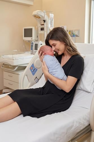 OUGES Women's Stain Resistant Labor Delivery Wrap Nursing Maternity Dress - color: Black, size: Large