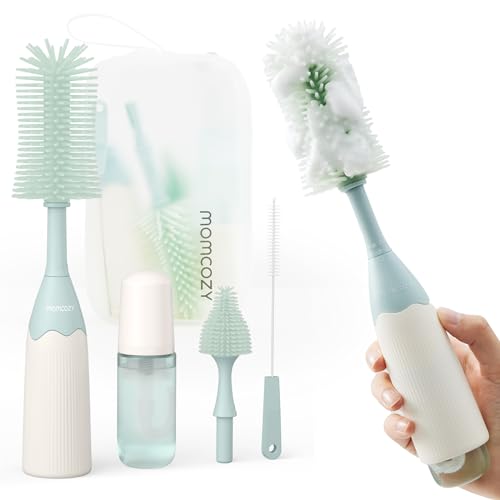 Momcozy Baby Bottle Brush Kit, Push-Press Foam Design, Green - color: Green, size: Press Bubble Style