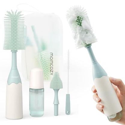 Momcozy Baby Bottle Brush Kit, Push-Press Foam Design, Green - color: Green, size: Press Bubble Style