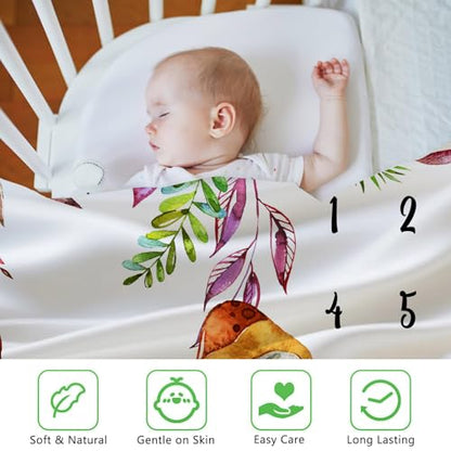 Mushroom Baby Monthly Milestone Blanket Watercolor Tropical, 60x40in - color: Green, size: 60x40in