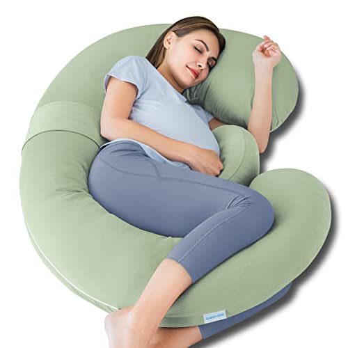 QUEEN ROSE Cooling E Shaped Pregnancy Pillows, Detachable Maternity Body Pillow for Sleeping, Green - color: Green