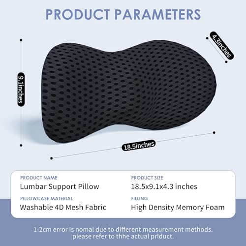 kasney Lumbar Support Pillow for Office Chair, Back Pillow, Black - color: Black