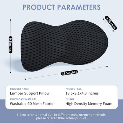 kasney Lumbar Support Pillow for Office Chair, Back Pillow, Black - color: Black