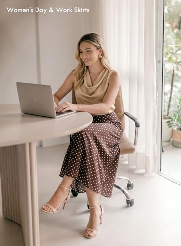 BLENCOT Womens High Waisted Long Mesh Polka Dot Maxi Skirt - color: Brown Dot, size: Large
