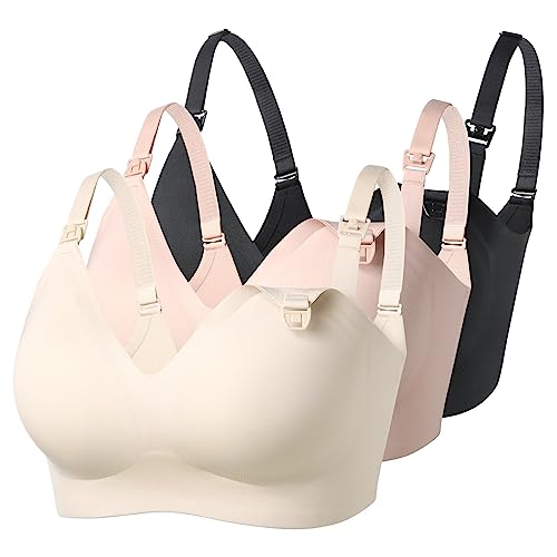Momcozy Nursing Bras for Breastfeeding YN21 Seamless Comfort Maternity Bra - color: 3 Pack-black,beige,cream, size: Medium