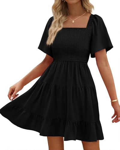 BTFBM Women's Summer Smocked Mini Dress 2026 - color: Black, size: Small