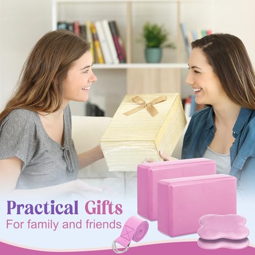 RoundFunny 5 Pcs Yoga Blocks Knee Pads Strap Set Foam Pilates - color: Pink