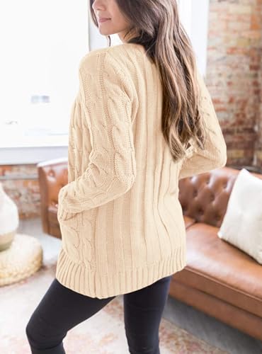 PRETTYGARDEN Women's Cable Knit Cardigan Sweaters Fall - color: Beige, size: X-Large