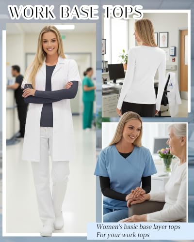 4 Pack Womens Crew Neck Long Sleeve Underscrub Shirts - color: Black, Dark Gray, Light Gray, White, size: Large