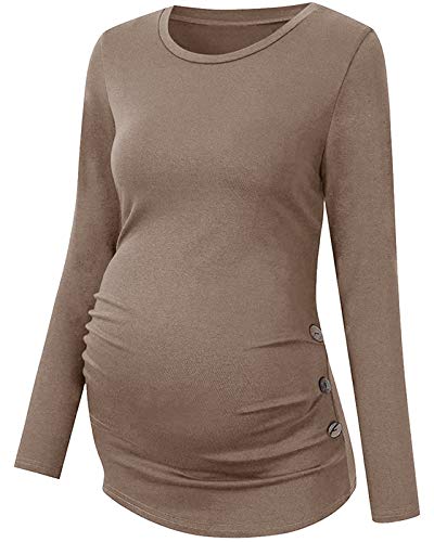 Chuanqi Womens Maternity Shirt Fall Long Sleeve T-Shirts Pregnancy Clothes - color: A-khaki, size: X-Large