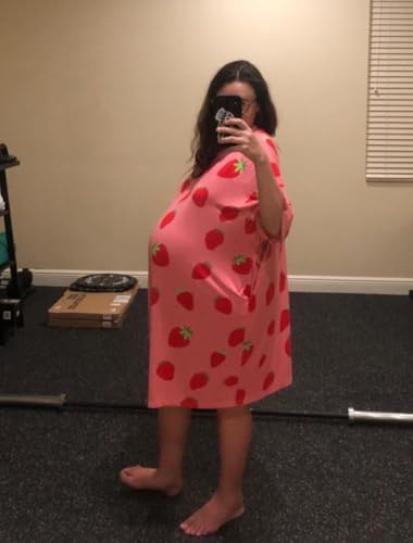 CRIPOM Plus Size Moo Moos for Women Oversized Sleep Shirts with Pockets - color: Pink Strawberry