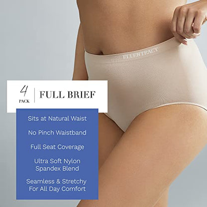 ELLEN TRACY Full Coverage Panties Seamless Underwear Briefs for Women 4pack - color: Grey/Navy Pack, size: Medium