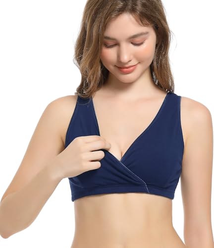 CAKYE 3 Pack Cotton Maternity Nursing Bras Breastfeeding Sleep Bralette - color: A-burgundy+navy+charcoal/3pcs, size: X-Large