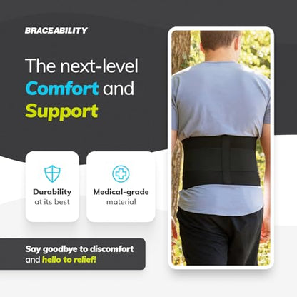 BraceAbility Elastic Low Back Brace - Compression Lower Back Support Belt for Sciatica, Heavy Lifting at Work, Herniated Disc, Workouts, Sleeping, Lumbar Support, Back Pain in Women and Men (S/M) - size: S/M