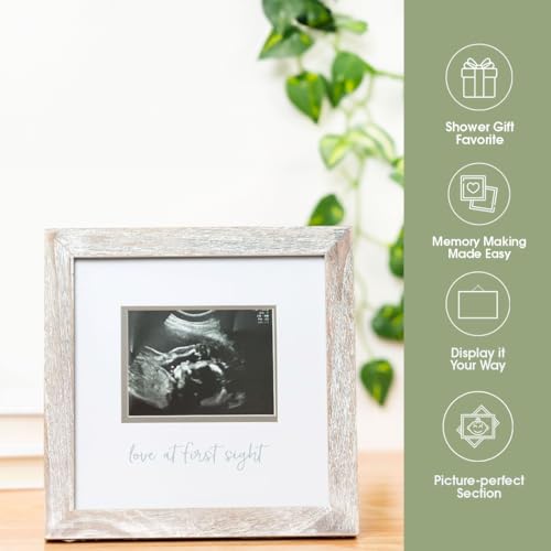 Pearhead Love At First Sight Sonogram Picture Frame, Rustic - color: Distressed Wood, Silver Mat