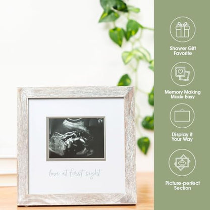 Pearhead Love At First Sight Sonogram Picture Frame, Rustic - color: Distressed Wood, Silver Mat