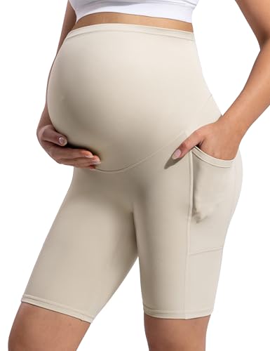 POSHDIVAH Creamluxe Maternity Biker Shorts with Pockets 6"/8" - color: Light Apricot, size: Large