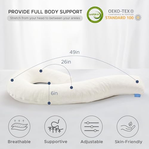 Body Pillow for Adults, Swan Pillow Insert for Sleeping, Beige, 49 Inch - color: Beige