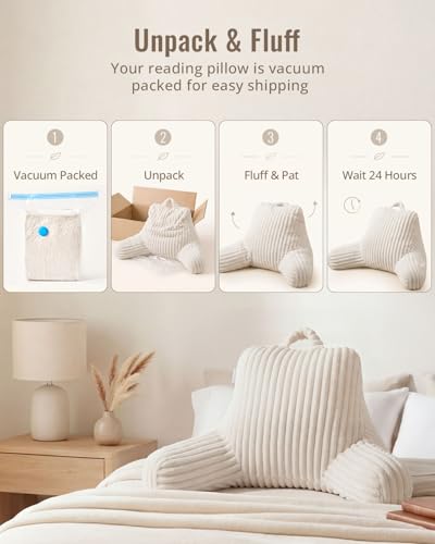 Blissful Diary Reading Pillow for Bed, Backrest Pillow, Cream White - color: Fuzzy Cream White, size: Standard(18inch)