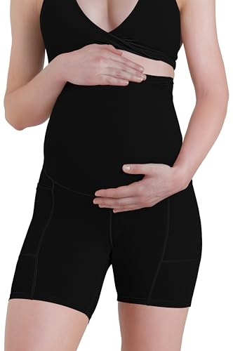 Sunzel Maternity Biker Shorts for Women, Over Belly with Pockets - size: X-Small