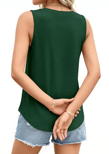 PRETTYGARDEN Women's Wide Strap Sleeveless Tank Tops - color: Dark Green, size: Medium