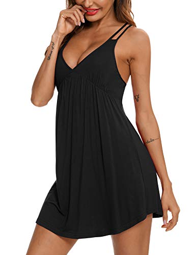 Senert Women's Sexy Lingerie Dress Slip Babydoll Chemise Nightgown Soft Sleepwear Bridal Nightie S-XXL - color: Black, size: XX-Large