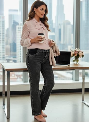 BLENCOT Maternity Jeans for Women Wide Leg Pregnancy Pants - color: Black, size: Medium