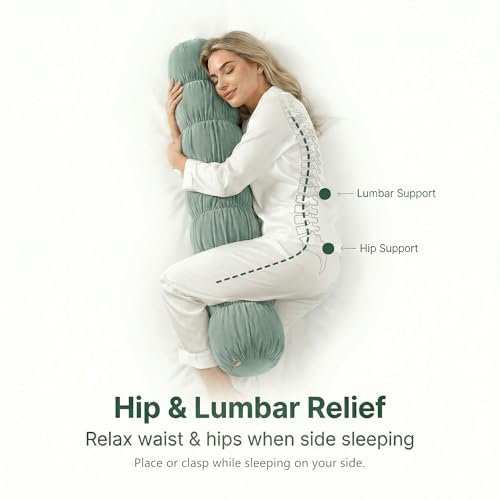 Pat. Pend. Long Body Pillow for Side Sleepers, 59 Inch, Green - color: Green, size: 59" x 7.87"