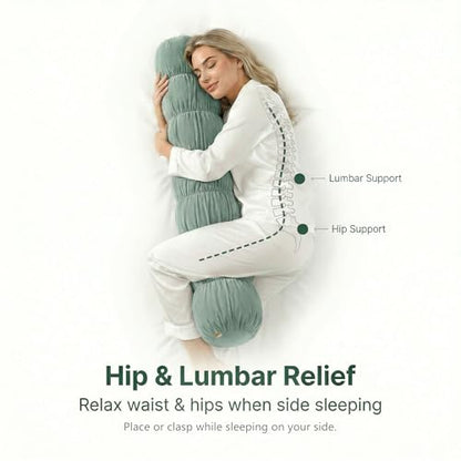 Pat. Pend. Long Body Pillow for Side Sleepers, 59 Inch, Green - color: Green, size: 59" x 7.87"