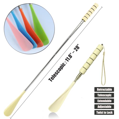 Shoe Horn Long Handle Retractable Shoehorn Telescopic Foldable Shoe Puller Adjustable Shoe Aids Easy Slip on - color: Light Yellow