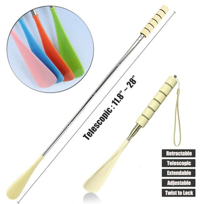 Shoe Horn Long Handle Retractable Shoehorn Telescopic Foldable Shoe Puller Adjustable Shoe Aids Easy Slip on - color: Light Yellow