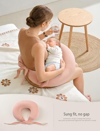 lulumoon Muslin Nursing Pillow Covers: Adjustable Strap for Stable Support - color: SkinpinkOrangeflower