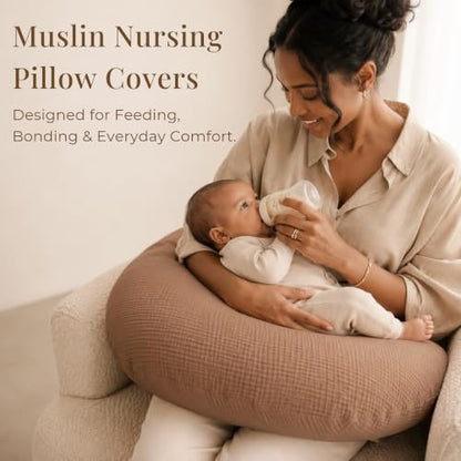 Konssy 2-Pack Muslin Nursing Pillow Covers, Cream Soft Slipcover for Baby - color: Brown,cream
