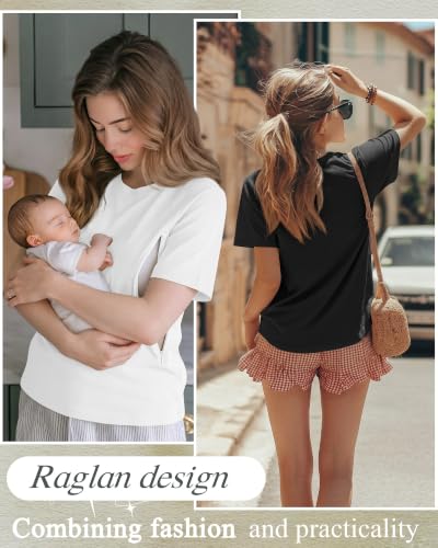 Huukeay 3 Pack Women's Nursing Tops - color: White, Khaki, Black, size: XX-Large