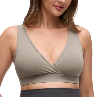 CRZ YOGA Maternity V Neck Nursing Bras - color: Warm Ash Grey, size: Small