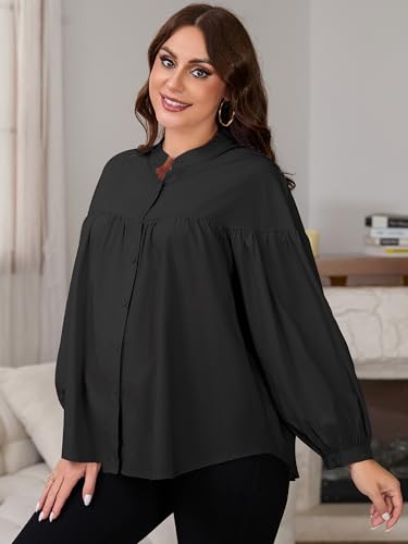 Womens Maternity Button Down Work Shirts Nursing Blouses Business Pleated Lantern Sleeve Pregnancy Office Tops - color: Black, size: Medium