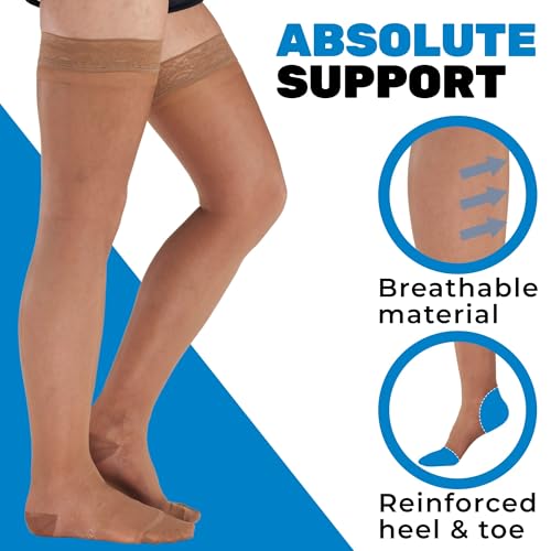 ABSOLUTE SUPPORT Women Compression Thigh High, 15-20mmHg, Taupe, Large - color: Taupe, size: Large