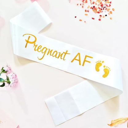 Pregnant AF Sash Baby Shower Gender Reveal White Neutral Gift for Baby MAMA