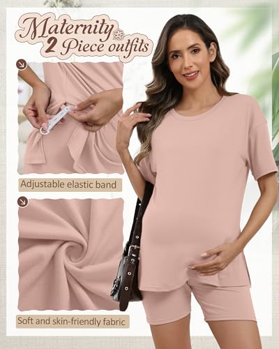 Women's Maternity Pajamas Set 2 Piece Outfits - color: Gray Pink, size: Large