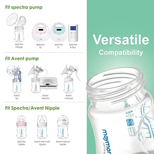 Maymom Wide-Mouth Milk Storage Collection Bottle with Travel Cap and Sealing Ring ; Can Replace Spectra S1 S2 Avent Natural Avent Classic Bottles (6pc 4.7Oz/140mL) - size: 3 Count (Pack of 2)