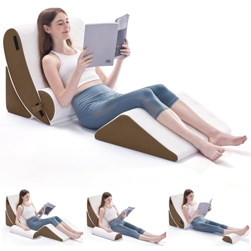 Negwoo 4PCS Wedge Pillow Set for After Surgery,Bed Wedge Pillow, Brown - color: Brown, size: 4 PCS-Standard