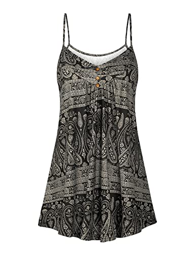 Viracy Women's Summer Button V Neck Pleated Spaghetti Strap Camisole Tank Tops (M-3XL) - color: B-paisley1, size: 3X-Large