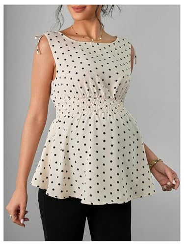 SweatyRocks Maternity Polka Dots Tops Bow Tie Shoulder Peplum Babydoll Tops - size: Medium