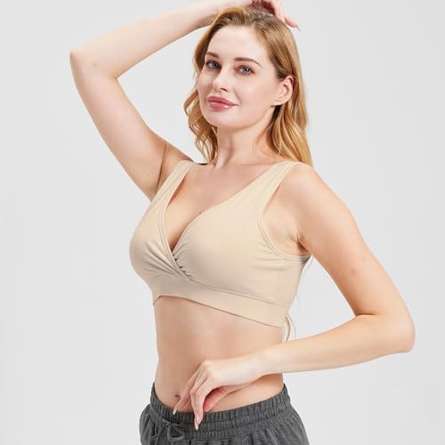 netdraw Women's Bamboo Viscose Nursing Sleep Bra - color: Oat, size: Medium