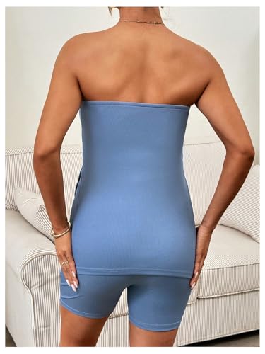 Milumia Women's Maternity 2 Piece Outfit Strapless Tube Top Shorts Sets - size: Large