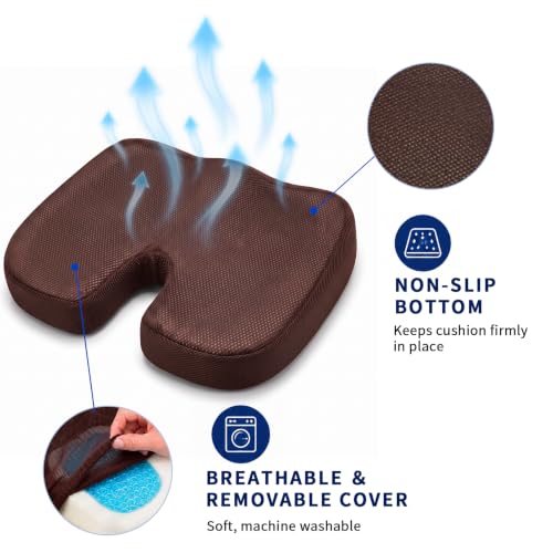 Cooling Ergonomic Memory Foam Seat Cushion, Breathable Mesh Cover, Coffee - color: Mesh Coffee