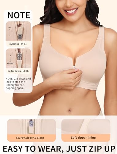 Zip Front Bra for Women Post Surgery, Mastectomy Recovery Bra | Front Closure Wireless Full Coverage - color: Nude, size: 3X-Large