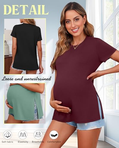 Ficerd 3 Pack Women's Maternity T Shirts - color: Black, Gray Green, Burgundy, size: Large